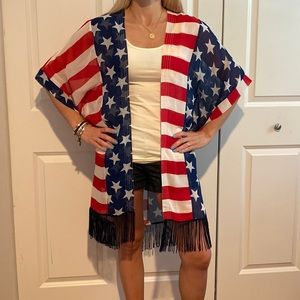 Red, white and blue stars & stripes kimono/beach cover up